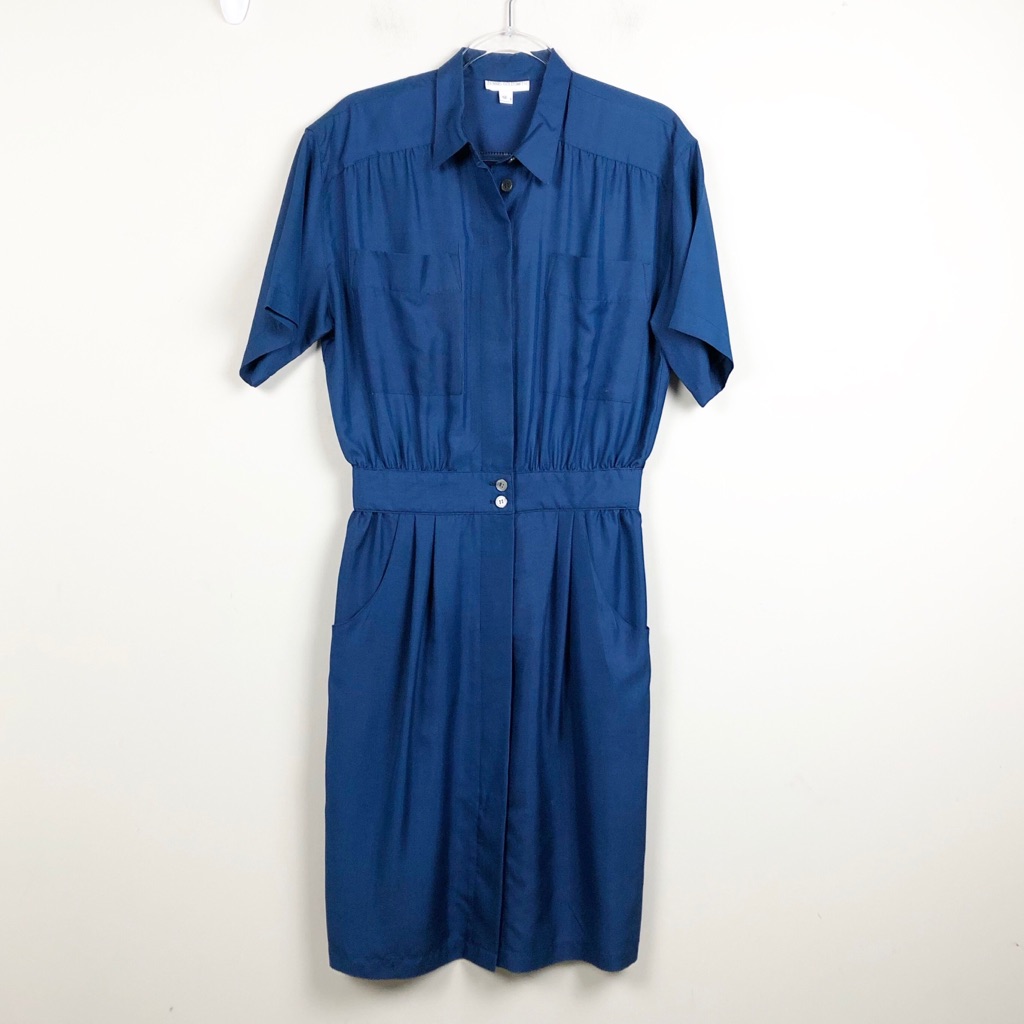 Dennis Goldsmith Vintage Navy Blue Button Dress